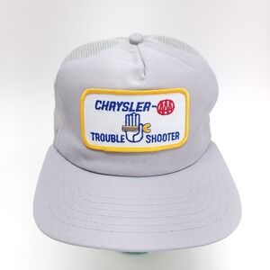 Vtg Crysler Trouble‎ Shooter Trucker Hat Cap Grey Patch Snapback AAA Mechanic